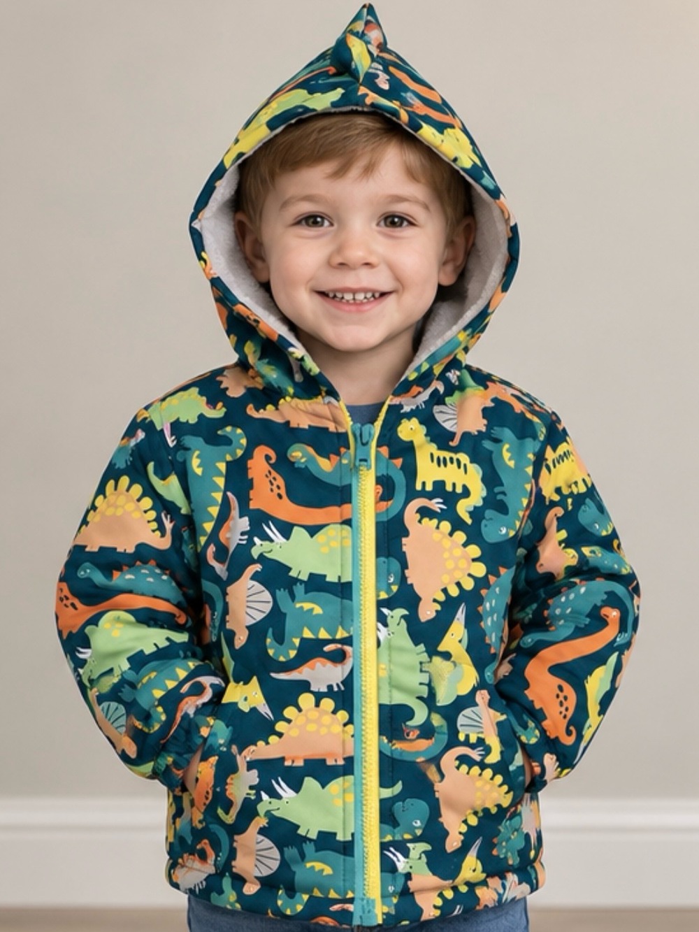 MickMack Boys Dinosaur Fleece-Lined Hoodie Jacket – Size 3T – Teal